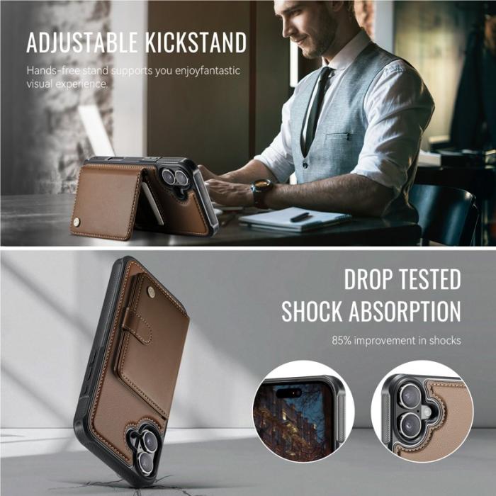 JEEHOOD - JEEHOOD J09 iPhone 16 Plus Skal RFID Läder MagSafe - Brun