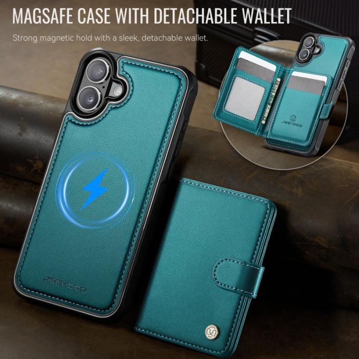 JEEHOOD - JEEHOOD J09 iPhone 16 Plus Skal RFID Läder MagSafe Grön