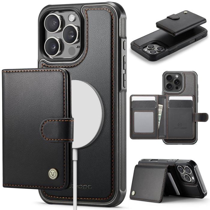 JEEHOOD - JEEHOOD J09 iPhone 16 Pro Fodral Läder Med RFID - Svart