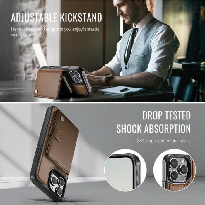 JEEHOOD - JEEHOOD J09 iPhone 16 Pro Skal RFID Läder MagSafe - Brun