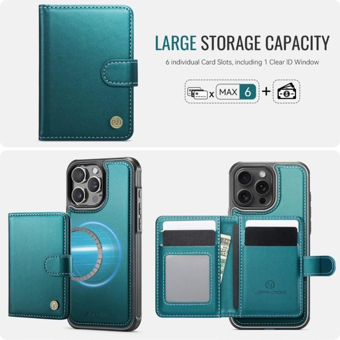 JEEHOOD - JEEHOOD J09 iPhone 16 Pro Skal RFID Läder MagSafe - Grön