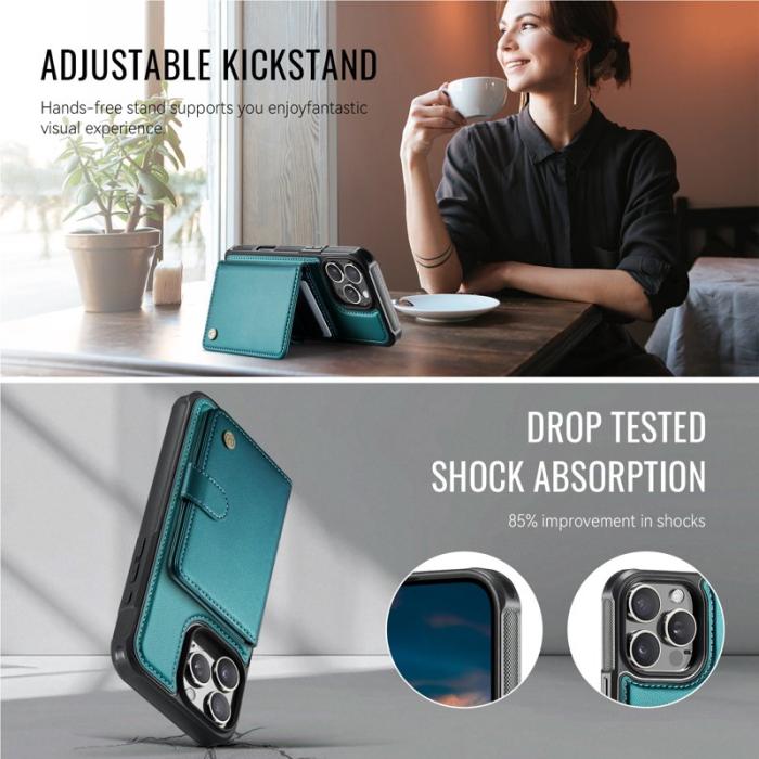 JEEHOOD - JEEHOOD J09 iPhone 16 Pro Skal RFID Läder MagSafe - Grön