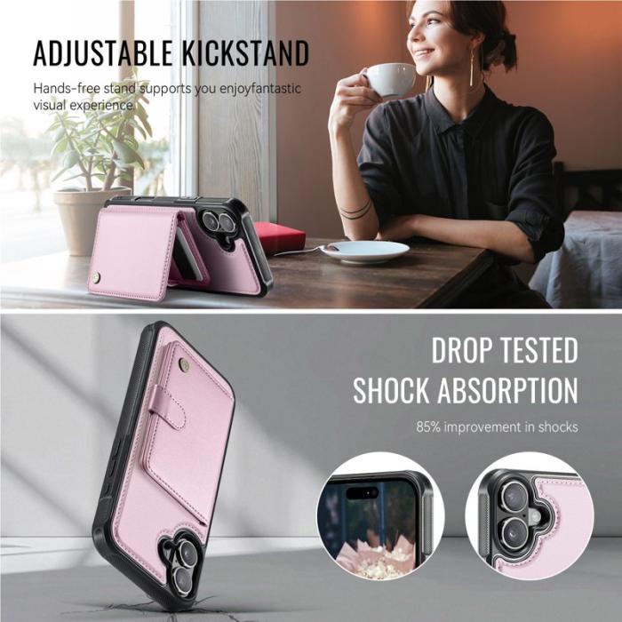 JEEHOOD - JEEHOOD J09 iPhone 16 Skal RFID Skydd Läder MagSafe - Rosa