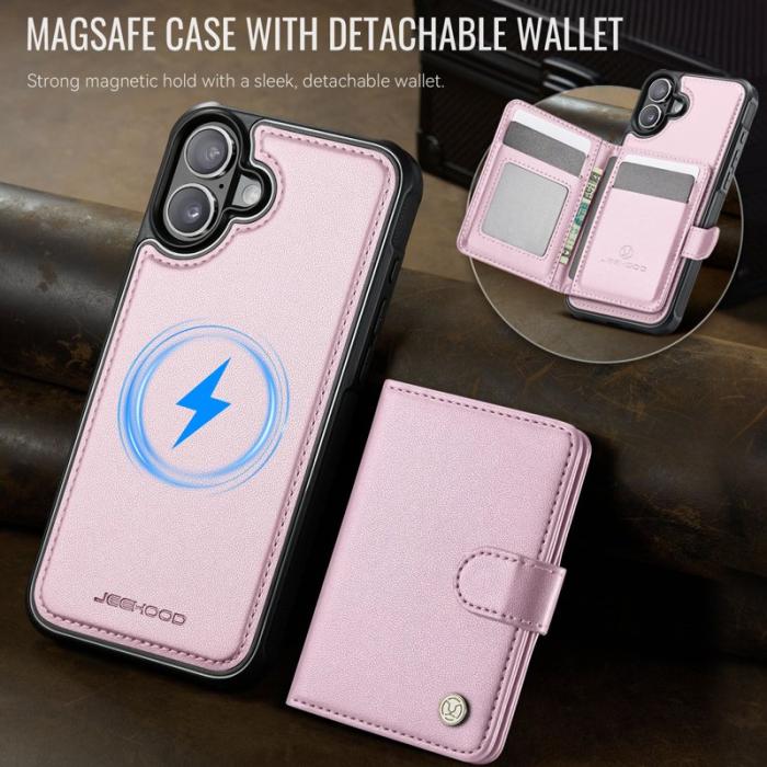 JEEHOOD - JEEHOOD J09 iPhone 16 Skal RFID Skydd Läder MagSafe - Rosa