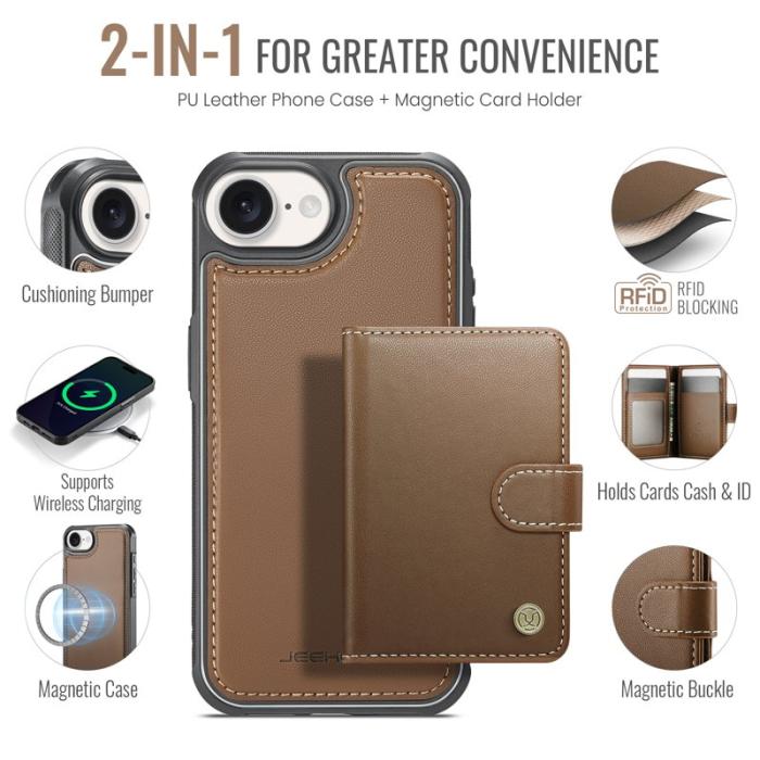 JEEHOOD - JEEHOOD J09 iPhone 16e Fodral RFID Läder MagSafe - Brun