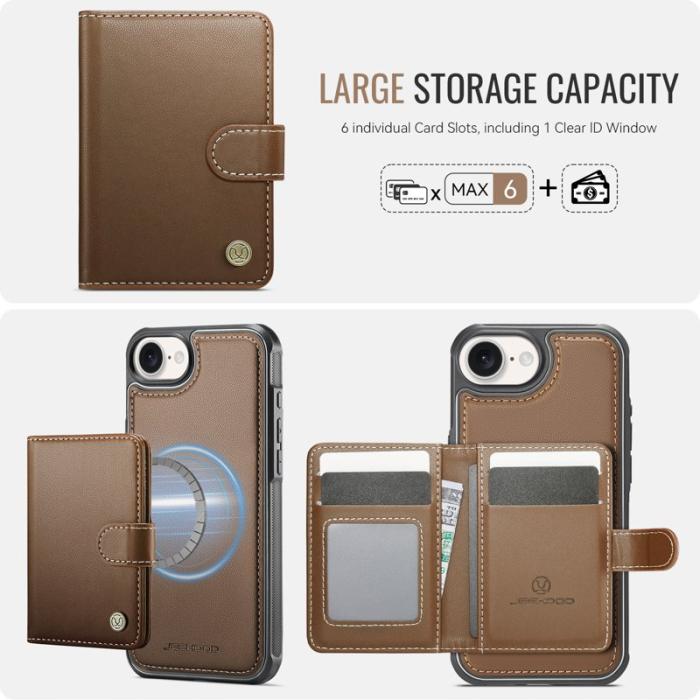 JEEHOOD - JEEHOOD J09 iPhone 16e Fodral RFID Läder MagSafe - Brun