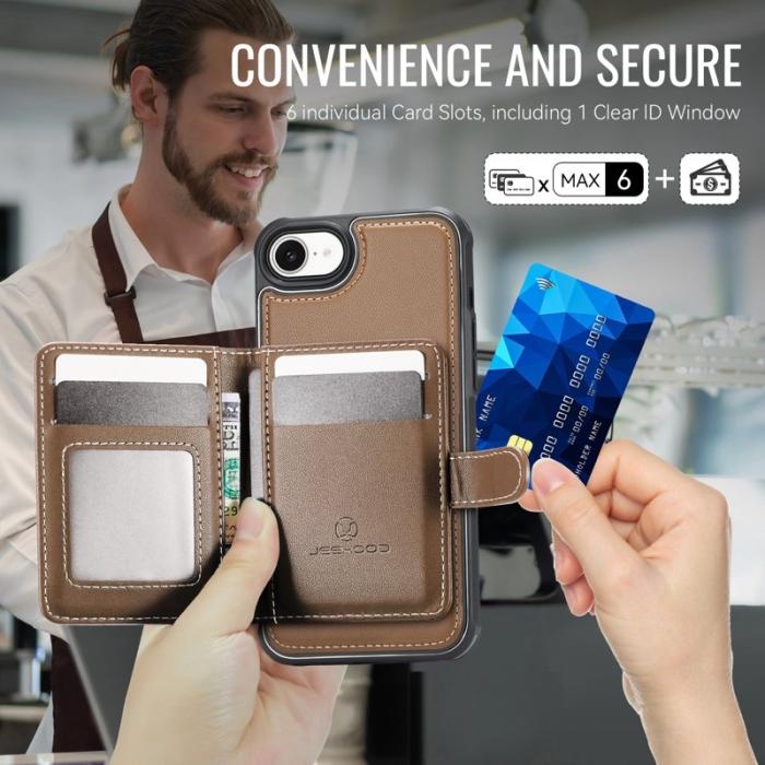 JEEHOOD - JEEHOOD J09 iPhone 16e Fodral RFID Läder MagSafe - Brun