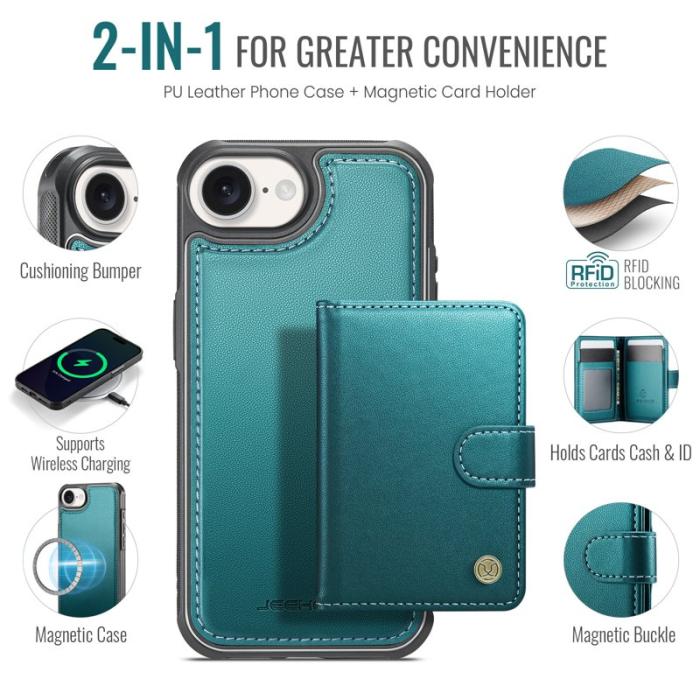 JEEHOOD - JEEHOOD J09 iPhone 16e Skal RFID Låsfunktion Läder Grön