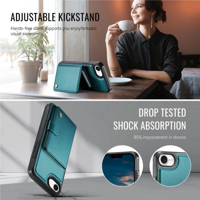 JEEHOOD - JEEHOOD J09 iPhone 16e Skal RFID Låsfunktion Läder Grön