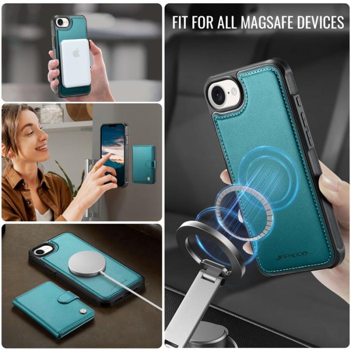 JEEHOOD - JEEHOOD J09 iPhone 16e Skal RFID Låsfunktion Läder Grön