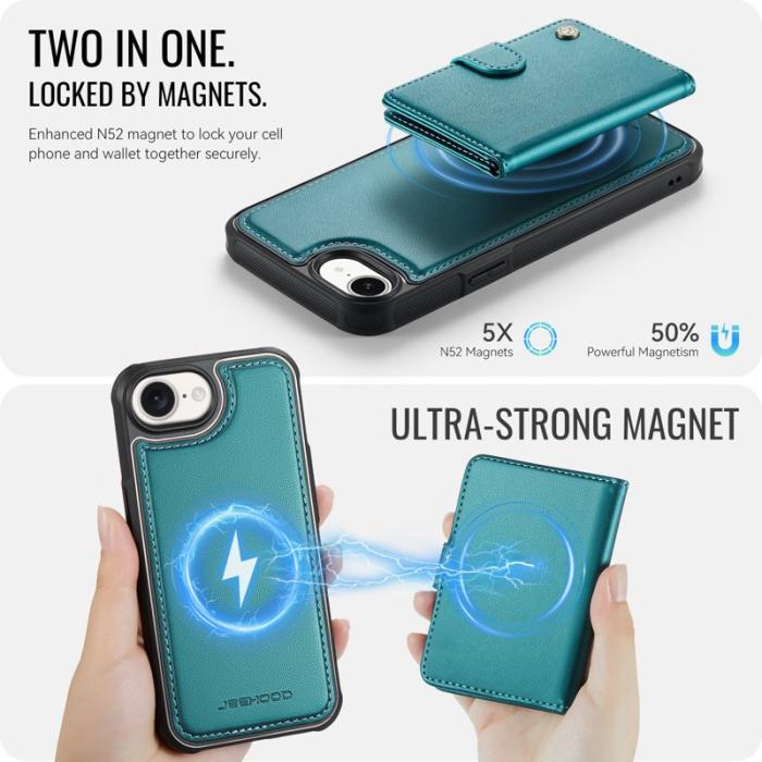 JEEHOOD - JEEHOOD J09 iPhone 16e Skal RFID Låsfunktion Läder Grön