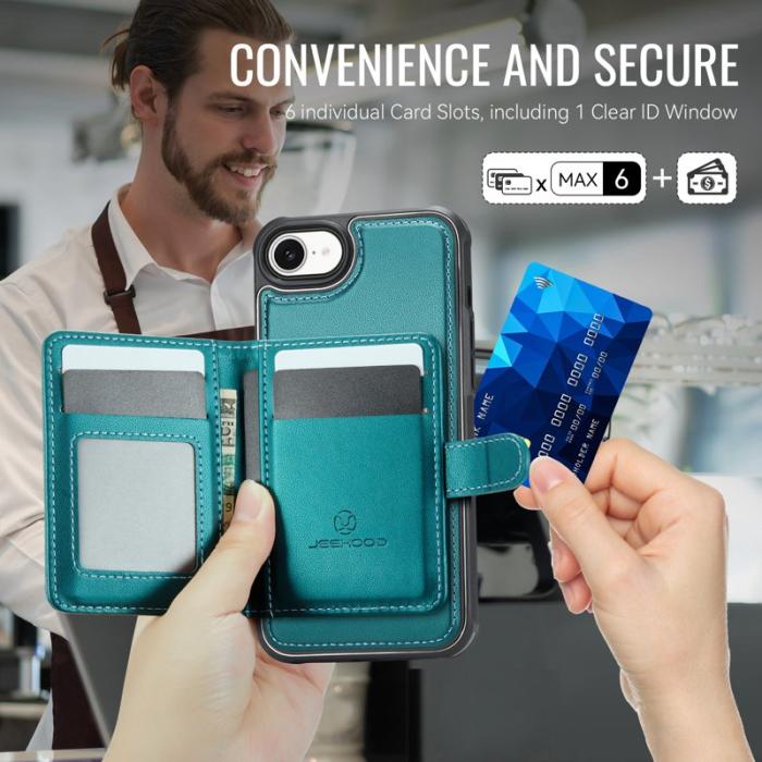 JEEHOOD - JEEHOOD J09 iPhone 16e Skal RFID Låsfunktion Läder Grön