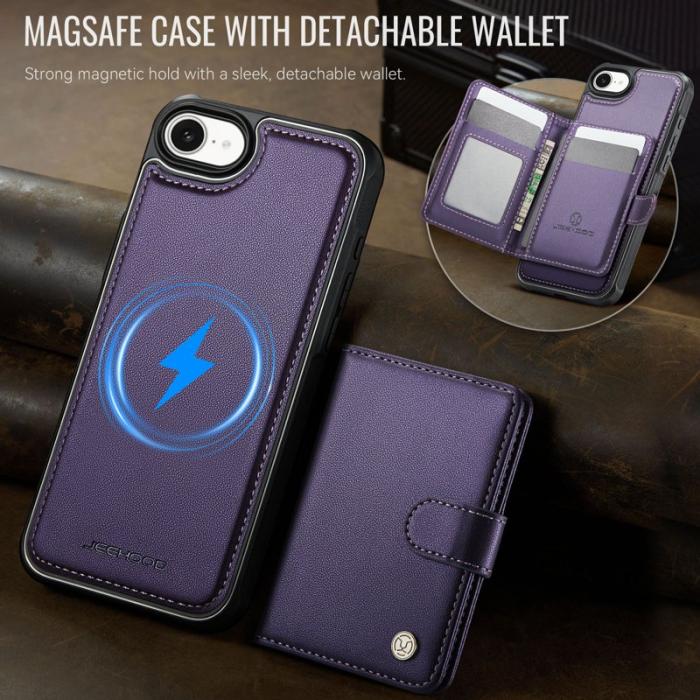 JEEHOOD - JEEHOOD J09 iPhone 16e Skal RFID Låsfunktion Läder Lila