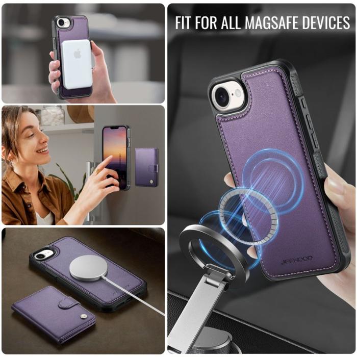JEEHOOD - JEEHOOD J09 iPhone 16e Skal RFID Låsfunktion Läder Lila