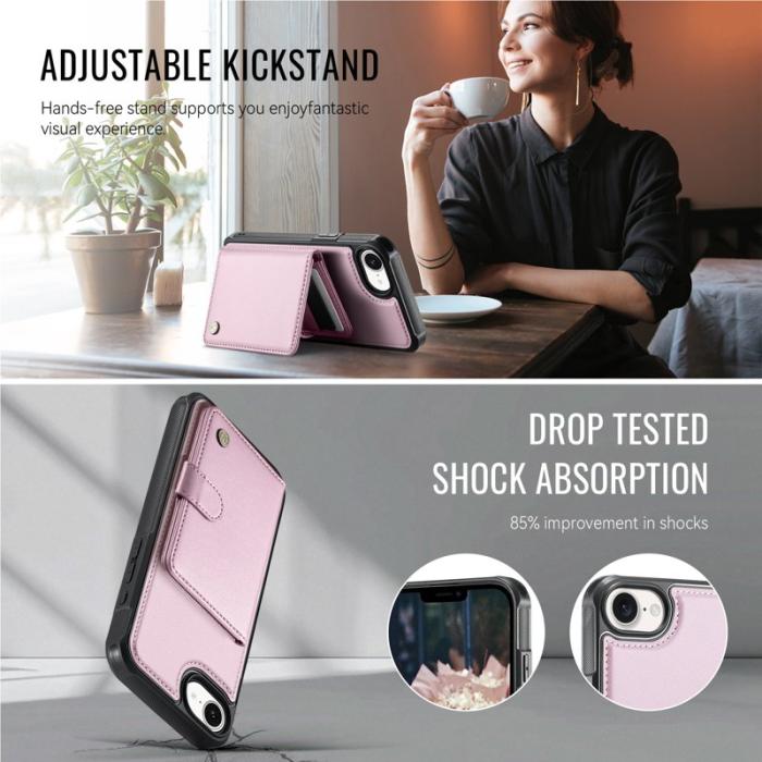 JEEHOOD - JEEHOOD J09 iPhone 16e Skal RFID Skydd Läder MagSafe - Rosa