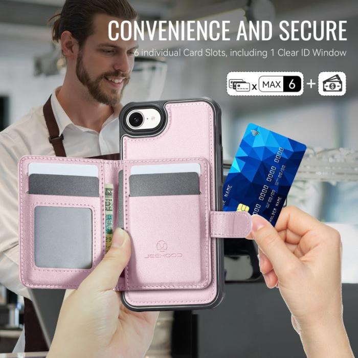 JEEHOOD - JEEHOOD J09 iPhone 16e Skal RFID Skydd Läder MagSafe - Rosa