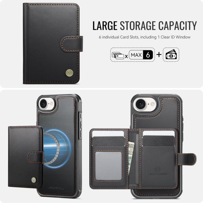 JEEHOOD - JEEHOOD J09 iPhone 16e Skal RFID Skydd Läder Svart
