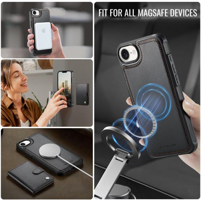 JEEHOOD - JEEHOOD J09 iPhone 16e Skal RFID Skydd Läder Svart