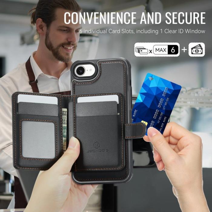JEEHOOD - JEEHOOD J09 iPhone 16e Skal RFID Skydd Läder Svart