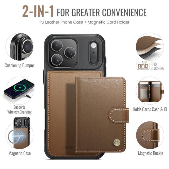 JEEHOOD - JEEHOOD J09 iPhone 17 Pro Max Skal RFID Läder MagSafe - Brun