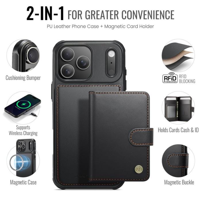 JEEHOOD - JEEHOOD J09 iPhone 17 Pro Max Skal RFID Läder Svart