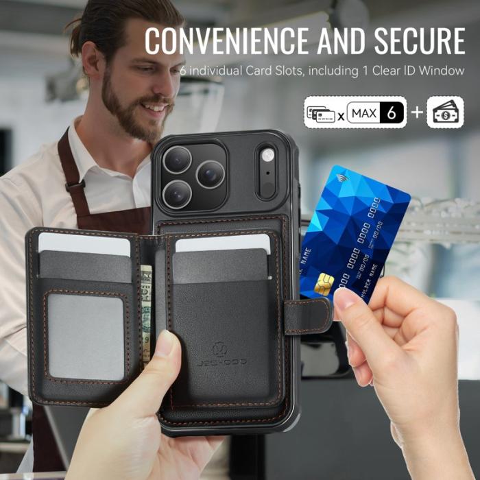 JEEHOOD - JEEHOOD J09 iPhone 17 Pro Max Skal RFID Läder Svart