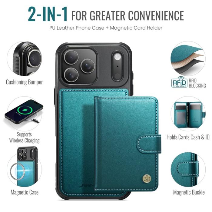 JEEHOOD - JEEHOOD J09 iPhone 17 Pro Skal RFID Låsfunktion Läder Grön