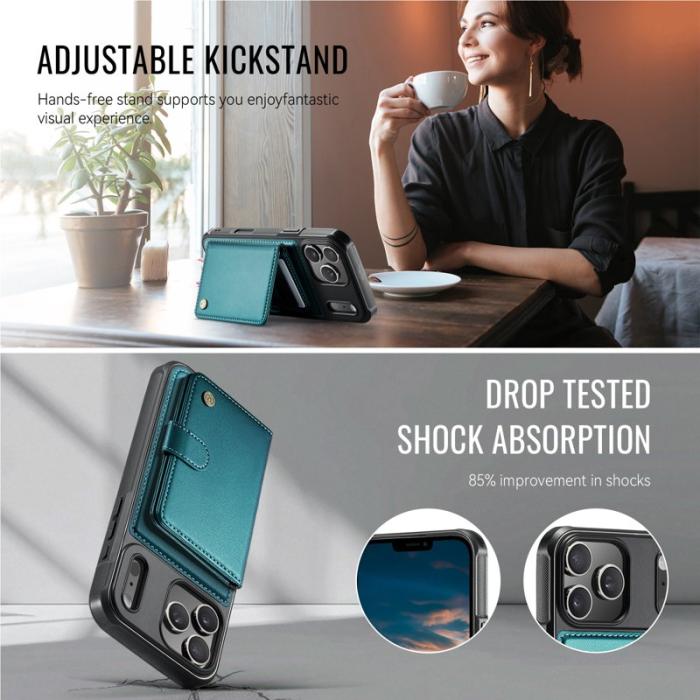 JEEHOOD - JEEHOOD J09 iPhone 17 Pro Skal RFID Låsfunktion Läder Grön