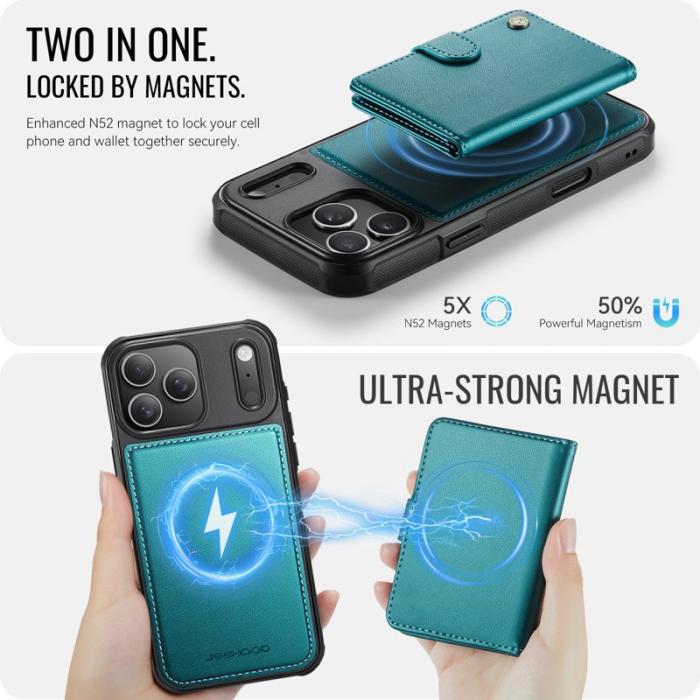 JEEHOOD - JEEHOOD J09 iPhone 17 Pro Skal RFID Låsfunktion Läder Grön