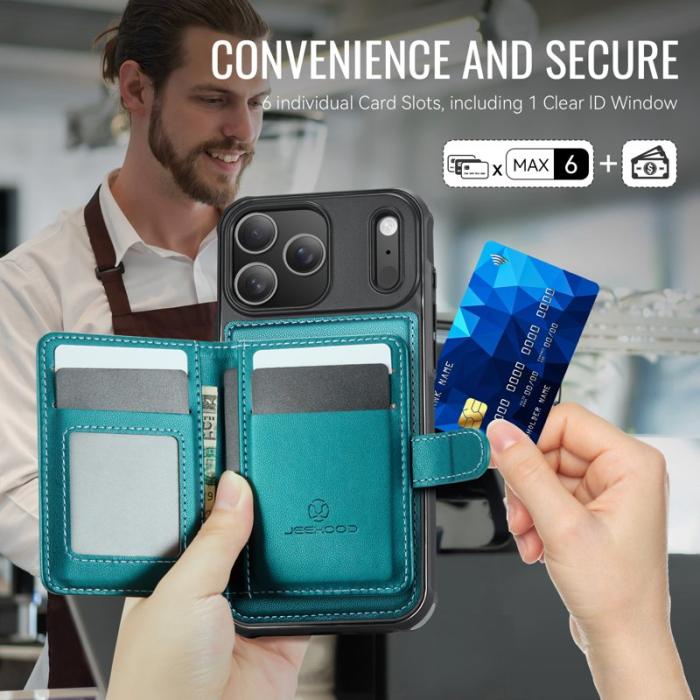 JEEHOOD - JEEHOOD J09 iPhone 17 Pro Skal RFID Låsfunktion Läder Grön