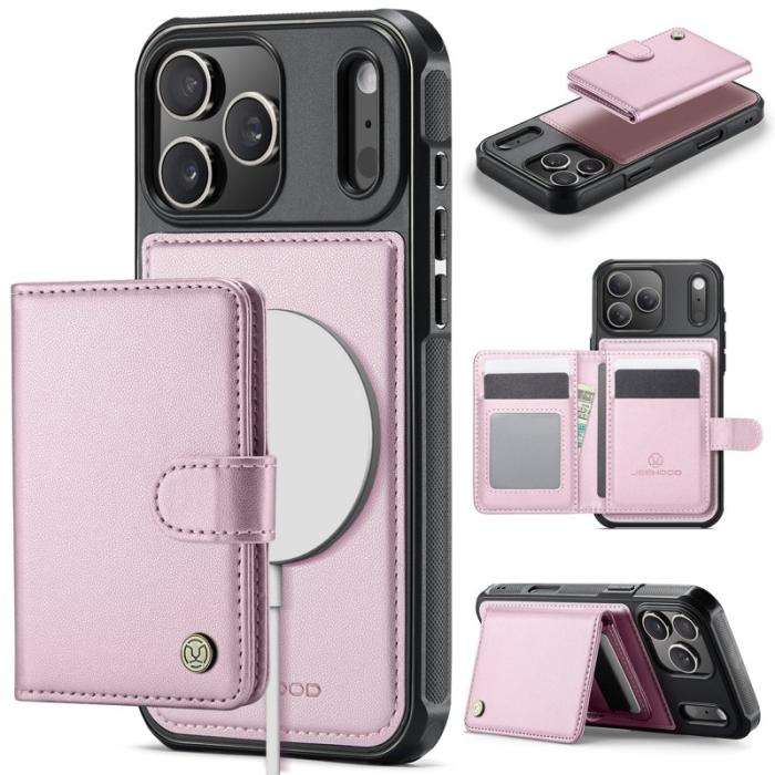 JEEHOOD - JEEHOOD J09 iPhone 17 Pro Skal RFID Låsfunktion Läder Rosa