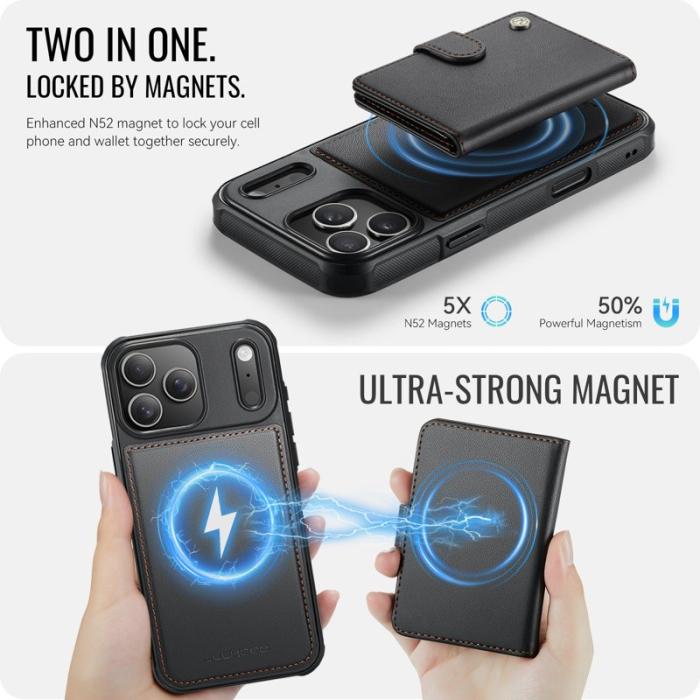 JEEHOOD - JEEHOOD J09 iPhone 17 Pro Skal RFID Låsfunktion Läder Svart