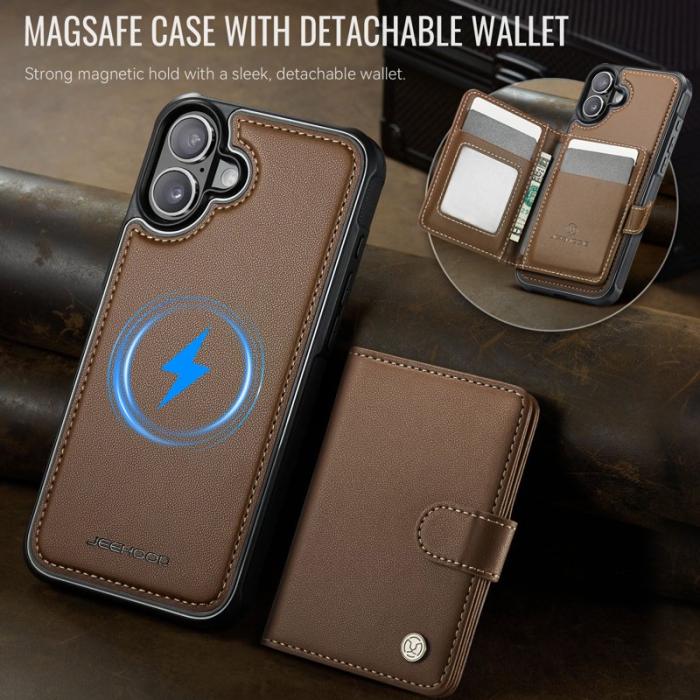 JEEHOOD - JEEHOOD J09 iPhone 17 Skal RFID Blocker Läder MagSafe - Brun