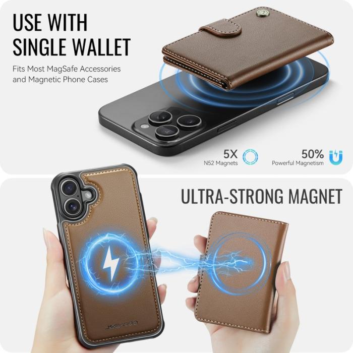 JEEHOOD - JEEHOOD J09 iPhone 17 Skal RFID Blocker Läder MagSafe - Brun