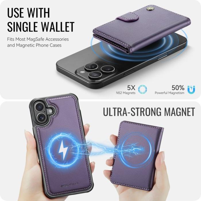 JEEHOOD - JEEHOOD J09 iPhone 17 Skal RFID Blocker Läder MagSafe - Lila