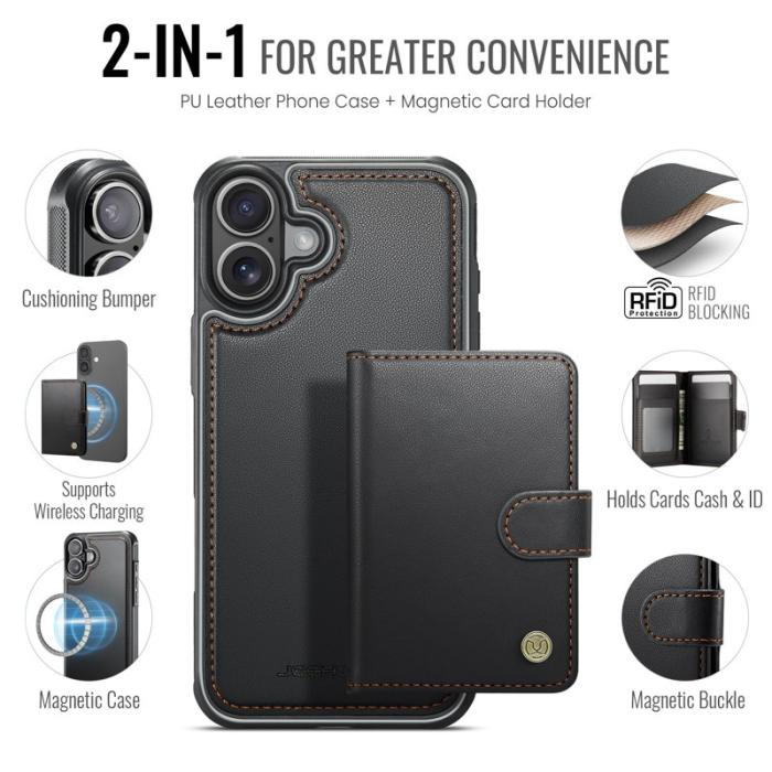 JEEHOOD - JEEHOOD J09 iPhone 17 Skal RFID Blocker Läder Svart