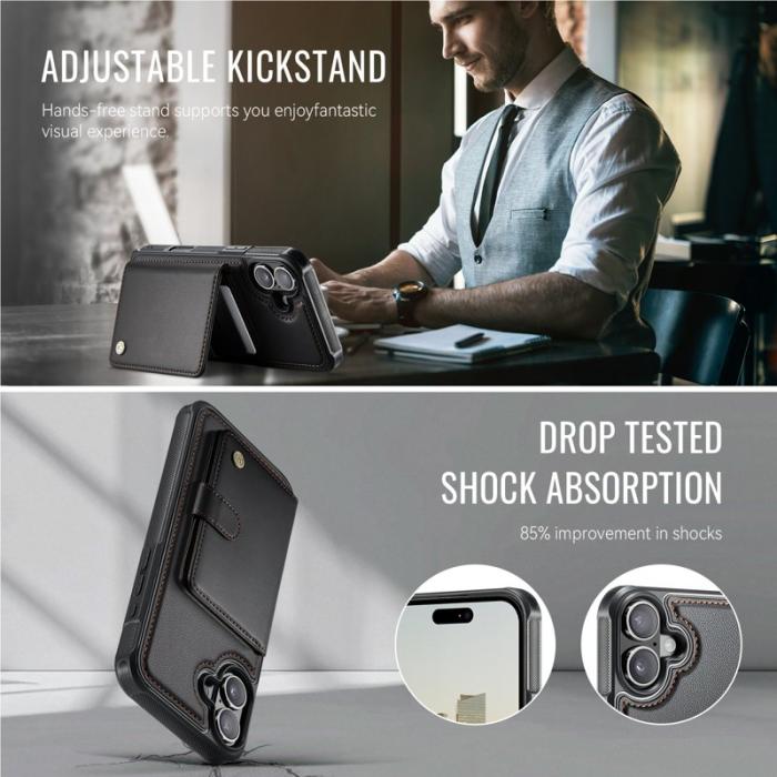 JEEHOOD - JEEHOOD J09 iPhone 17 Skal RFID Blocker Läder Svart