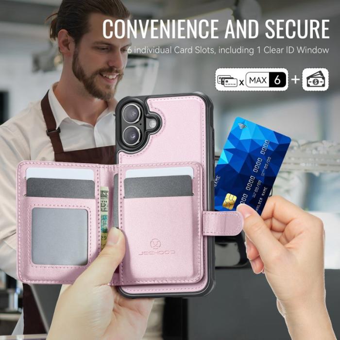JEEHOOD - JEEHOOD J09 iPhone 17 Skal RFID Skydd Läder MagSafe - Rosa