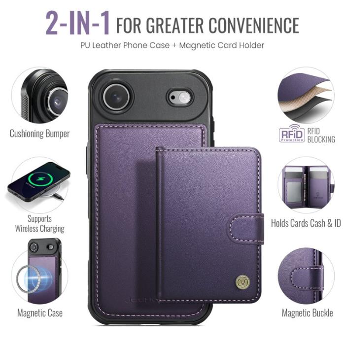 JEEHOOD - JEEHOOD J09 iPhone Air Skal RFID Skydd Läder MagSafe - Lila