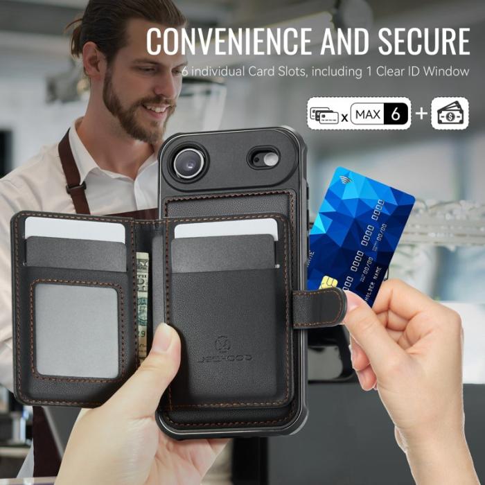 JEEHOOD - JEEHOOD J09 iPhone Air Skal RFID Skydd Läder MagSafe Svart