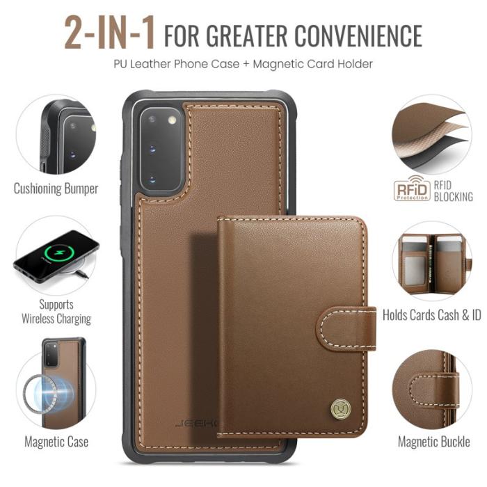JEEHOOD - JEEHOOD J09 Samsung Galaxy S20 4G Skal RFID Läder Brun