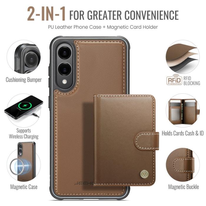 JEEHOOD - JEEHOOD J09 Samsung Galaxy S25 Edge Skal RFID Läder Brun