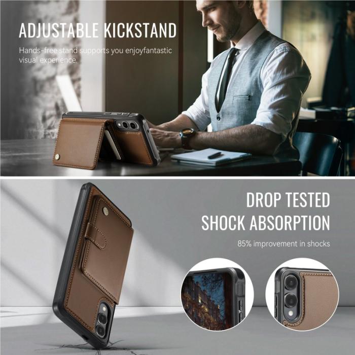 JEEHOOD - JEEHOOD J09 Samsung Galaxy S25 Edge Skal RFID Läder Brun