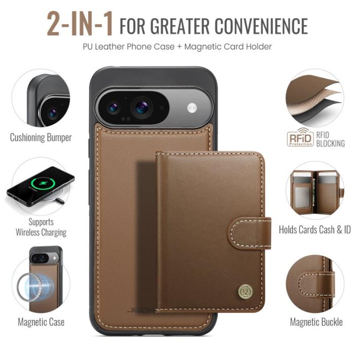 JEEHOOD - JEEHOOD J09 Skal till Google Pixel 9 Pro RFID Läder Brun