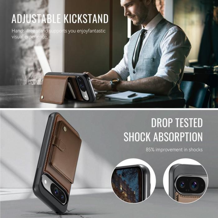 JEEHOOD - JEEHOOD J09 Skal till Google Pixel 9 Pro RFID Läder Brun