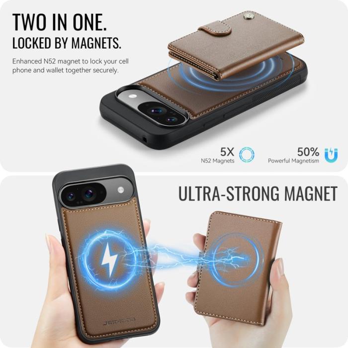 JEEHOOD - JEEHOOD J09 Skal till Google Pixel 9 Pro RFID Läder Brun