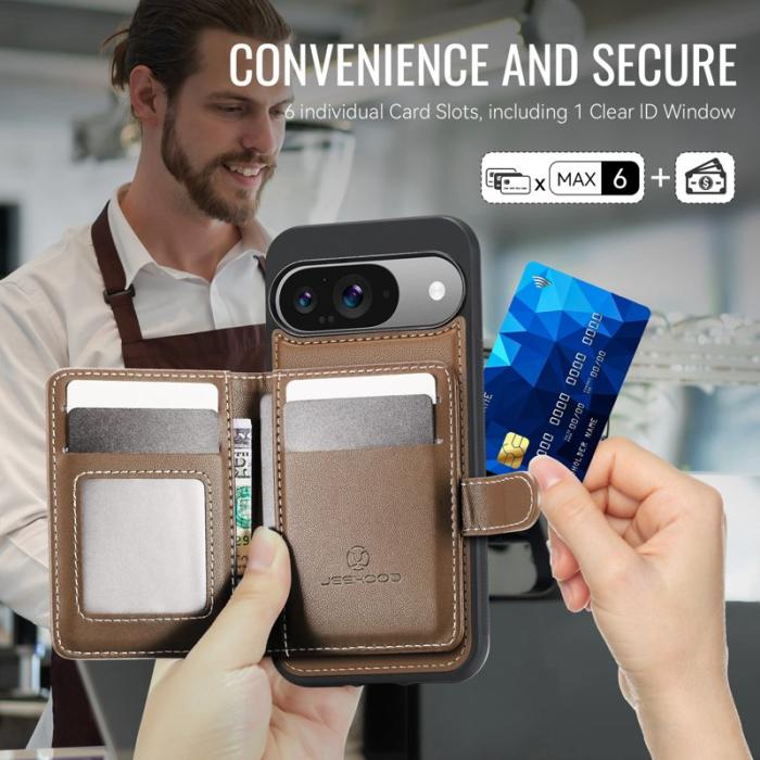 JEEHOOD - JEEHOOD J09 Skal till Google Pixel 9 Pro RFID Läder Brun