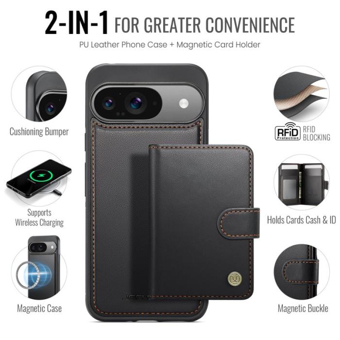 JEEHOOD - JEEHOOD J09 Skal till Google Pixel 9 Pro RFID Läder Svart