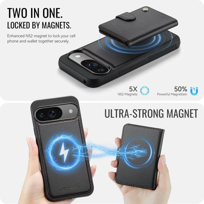 JEEHOOD - JEEHOOD J09 Skal till Google Pixel 9 Pro RFID Läder Svart