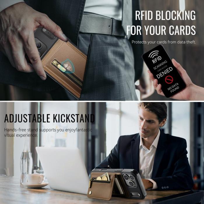 JEEHOOD - JEEHOOD J12 Fodral iPhone 17 Pro Magnetisk Läder Brun